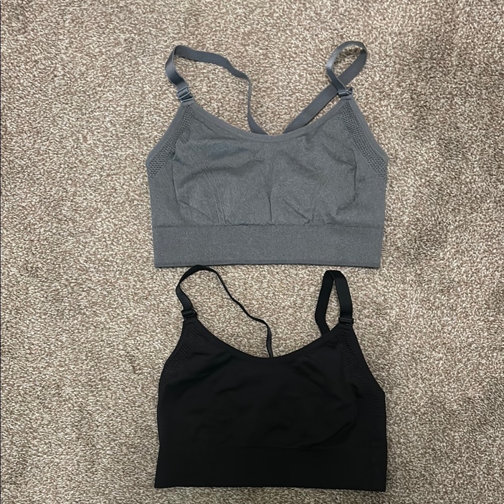 Gray and Black Sports Bra with Supportive Design